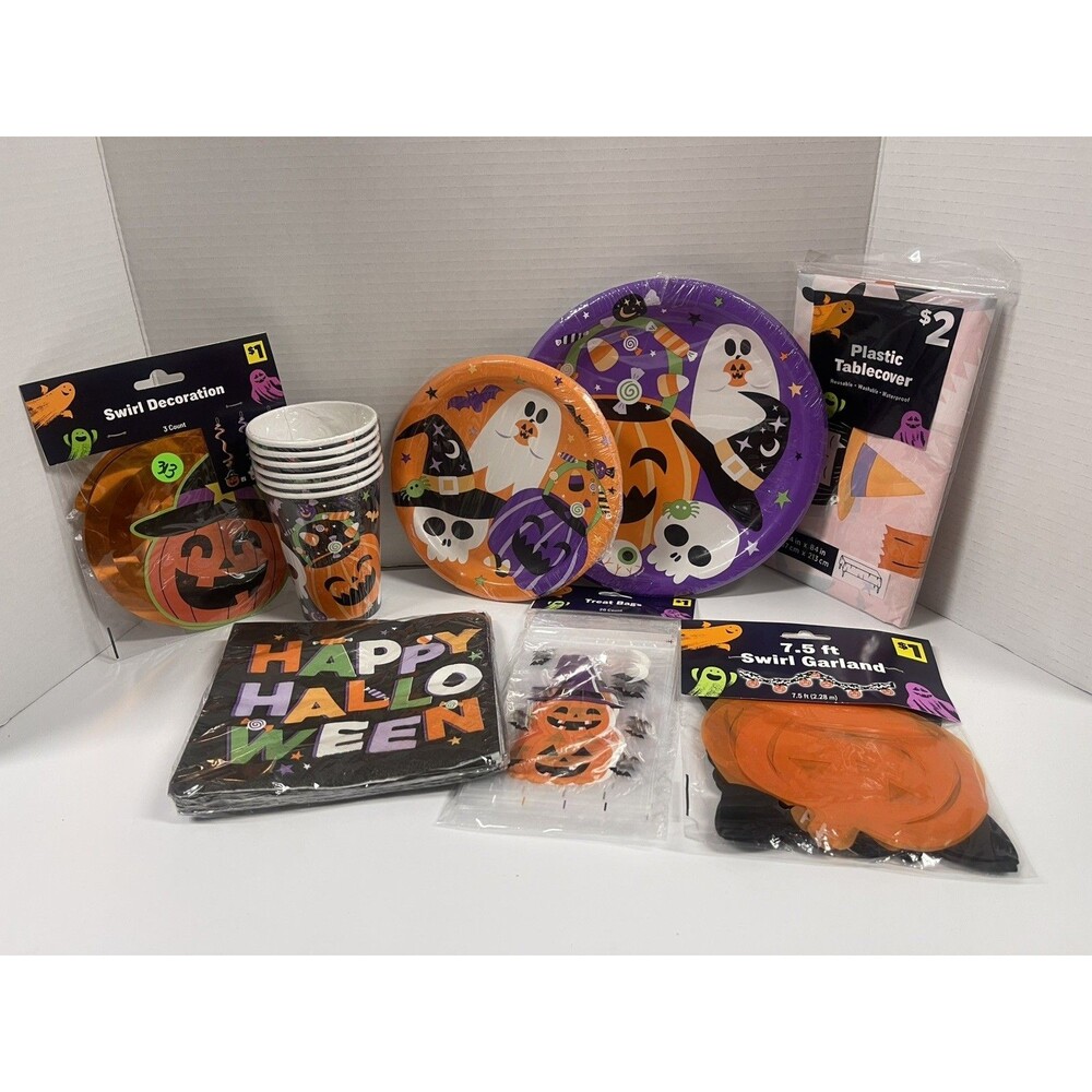 Halloween party supplies Plates, Cups, Napkins And decorations Party Of 6 #313